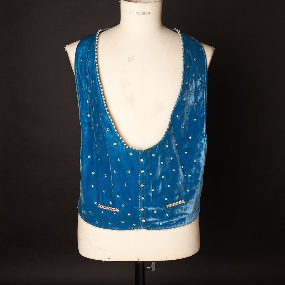 Vintage 1980s Turquoise Blue Pearl and Jeweled Show Vest